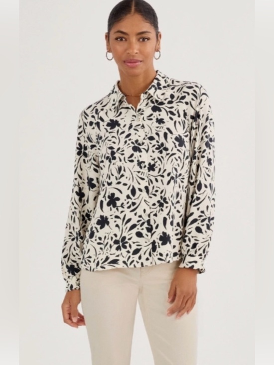 CAbi Tops - CAbi Quintessential Black and White Floral Button-Down Blouse